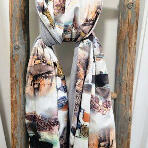 Long Silk Scarf with Fringe Lined Head Neck Scarf